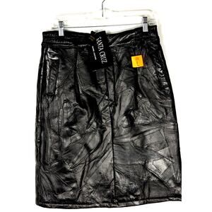 Vtg 90s Santa Cruz NWT Patchwork Leather Skirt Black Grunge Indie Sz L Deadstock